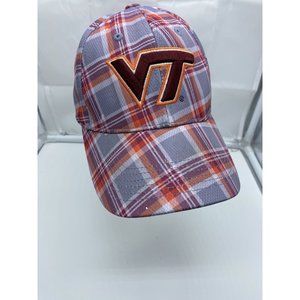 Virginia Tech Hokies Gray Maroon Plaid Adjustable Baseball Cap Hat Hook & Loop